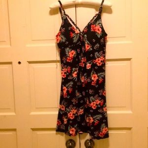 Dress black with pink floral print size small sexy and cute new
